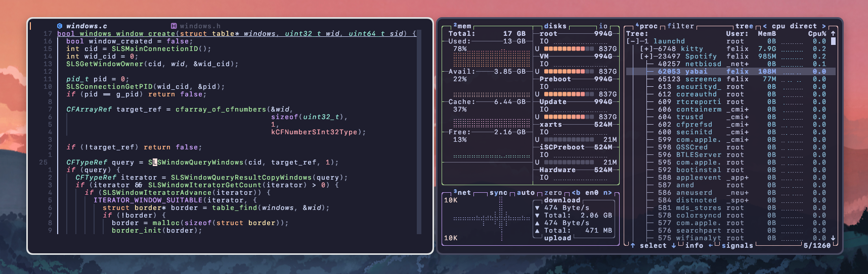 AutoJankyBorders running across several macOS windows